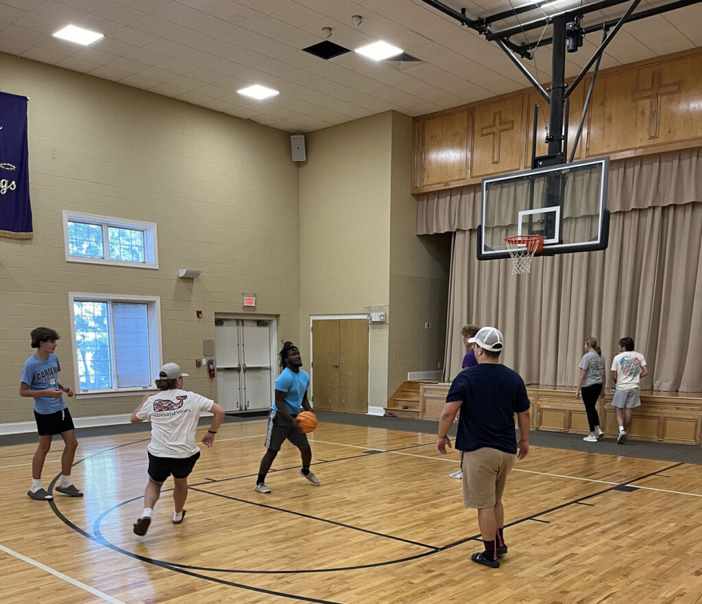 Playing basketball